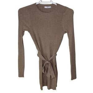 Mango Suit Women's Small‎ Sweater Dress Tan Ribbed Belted Long Sleeve GUC